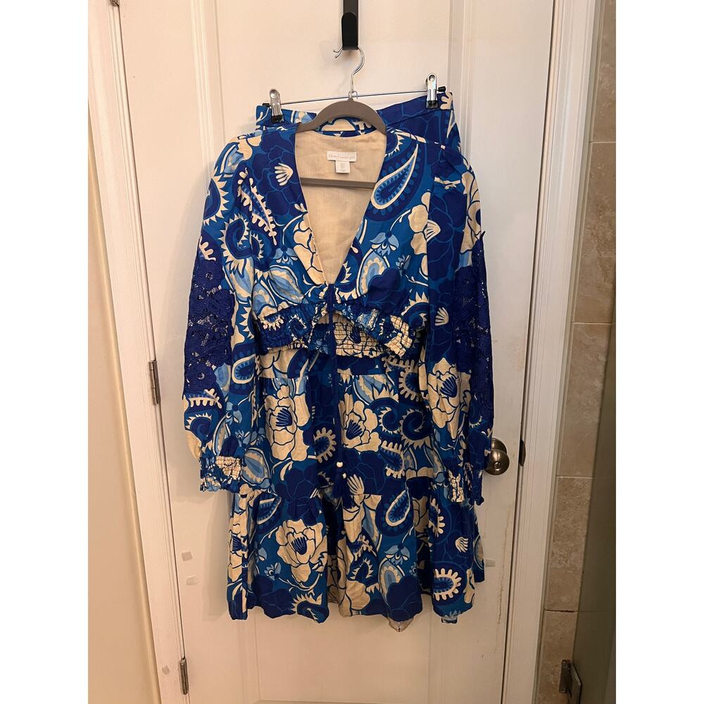 House of Harlow Linen Blend Top & Tiered Maxi Skirt Set S Boho Chic Cottagecore - Picture 2 of 12